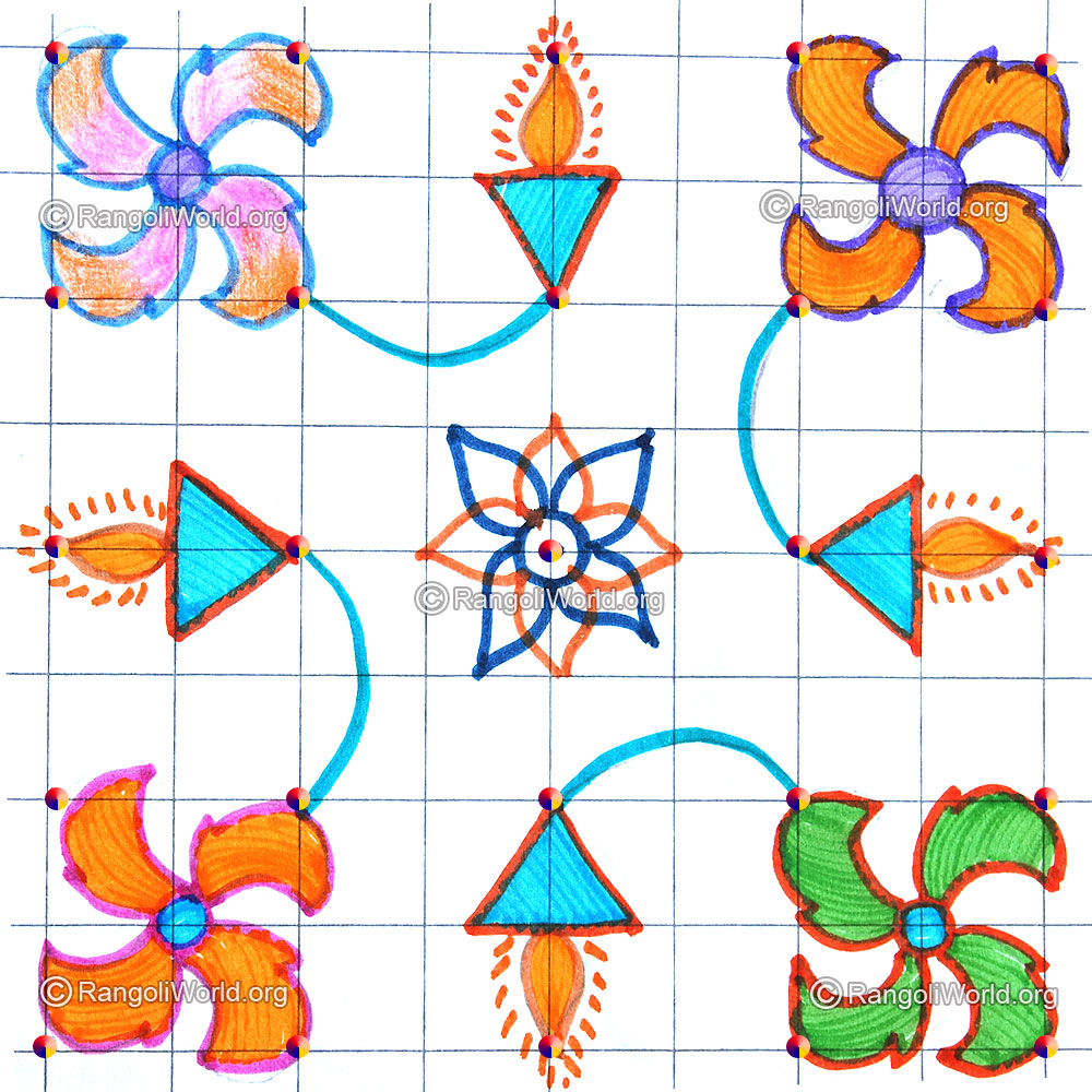 Poo vilakku kolam 5 pulli april24 2015 with dots