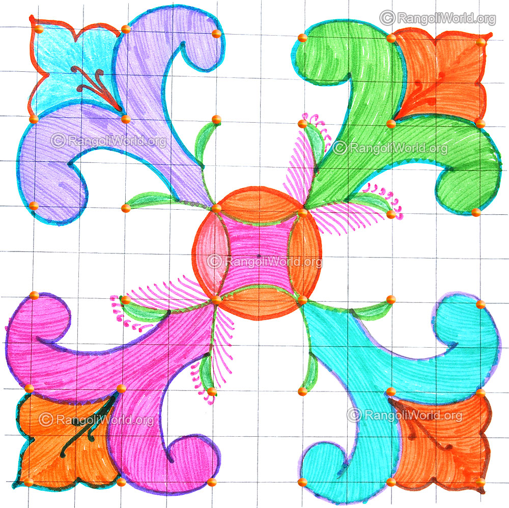 Simple 6 pulli kolam april24 2015 with dots