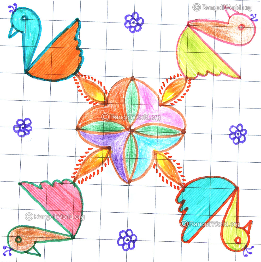 Simple bird and karthigai deepam kolam
