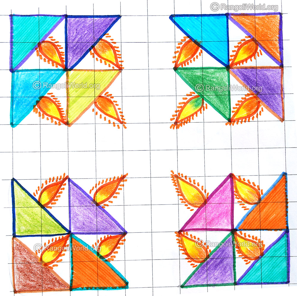 Simple lamp kolam for diwali 2015 with dots