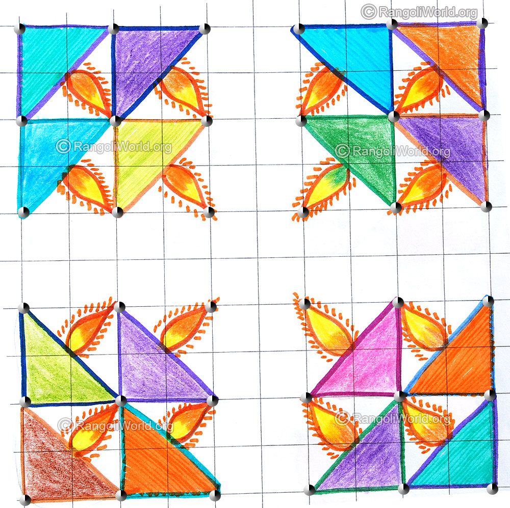 Simple lamp kolam for diwali 2015 with dots