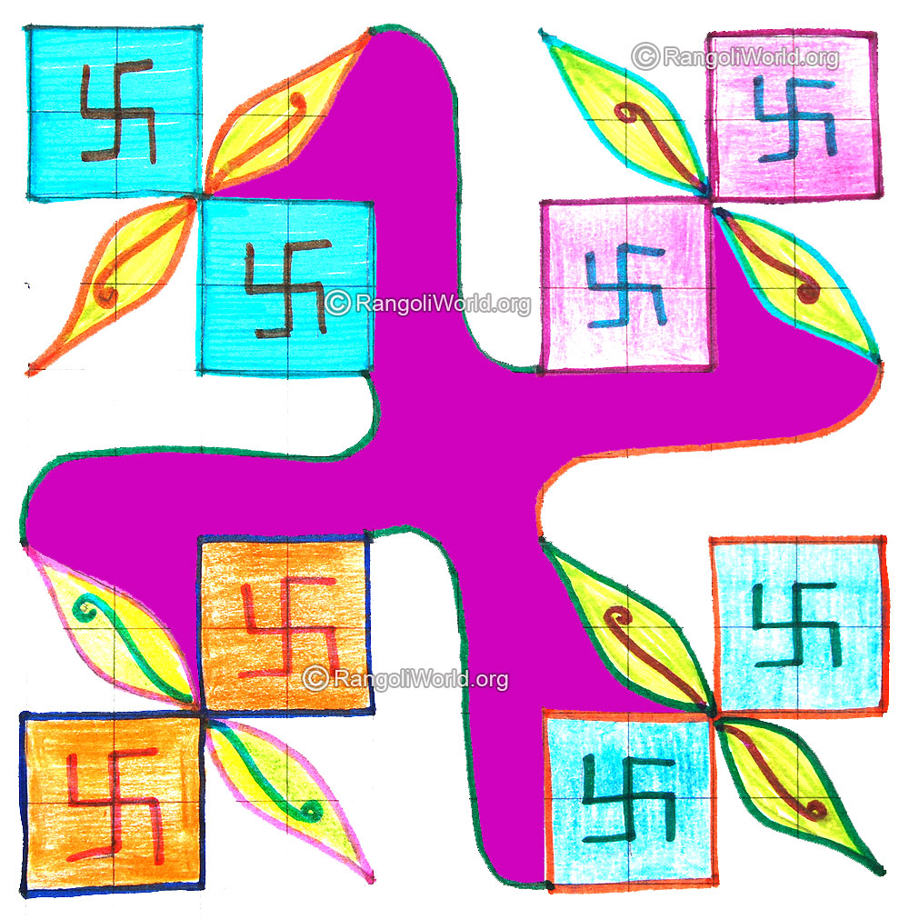 Simple swastik kolam for pooja april24 2015