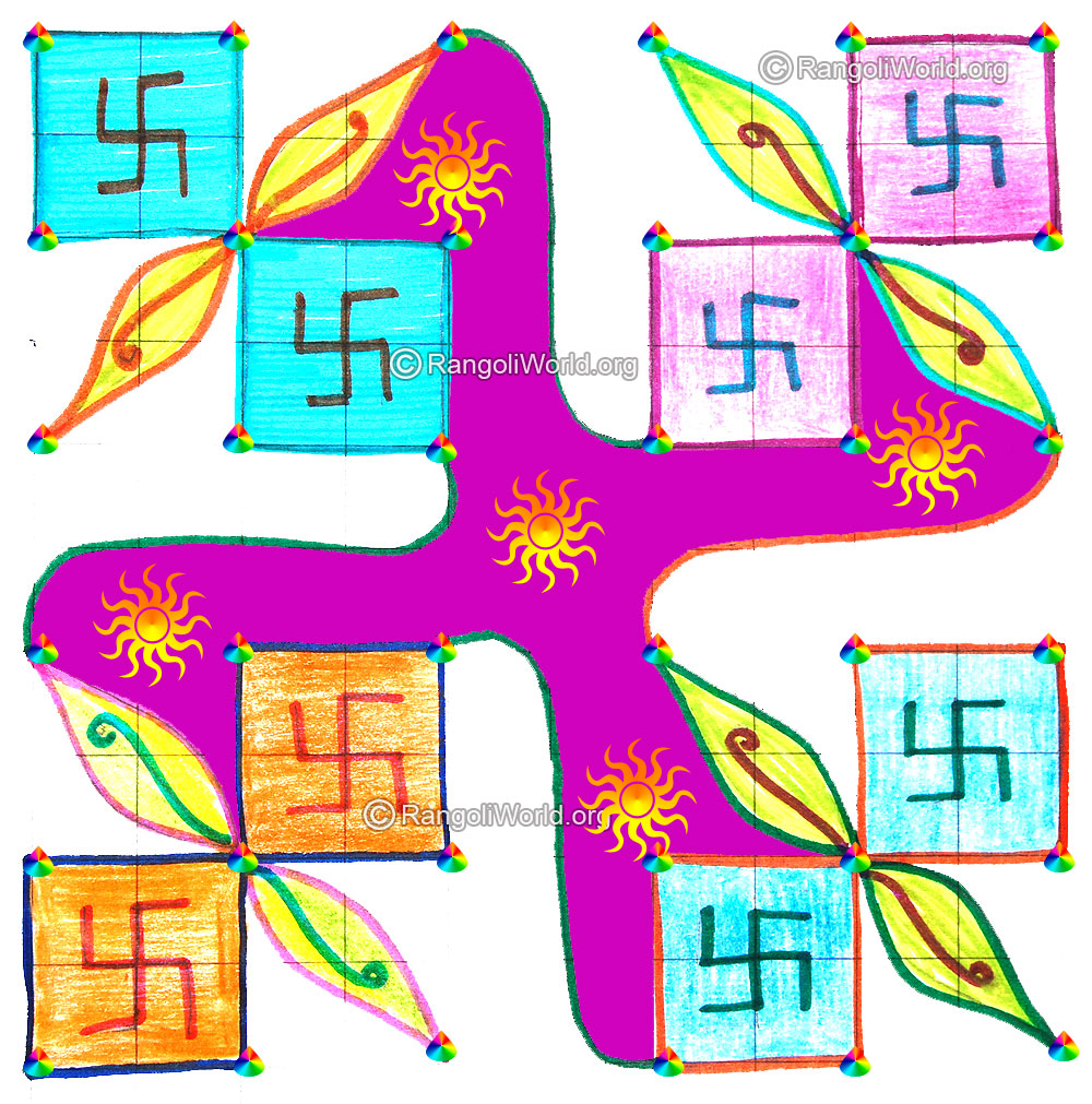 Simple swastik kolam for pooja april24 2015 with dots