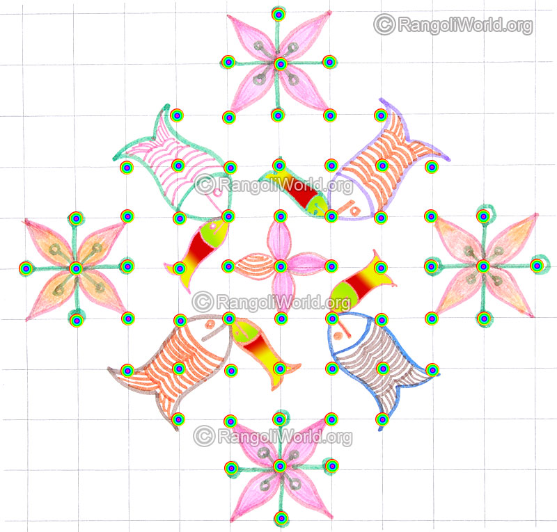 Small fish flower kolam may8 2015 with dots