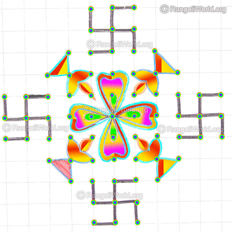Small swastik karthigai deepam flower kolam may8 2015 with dots