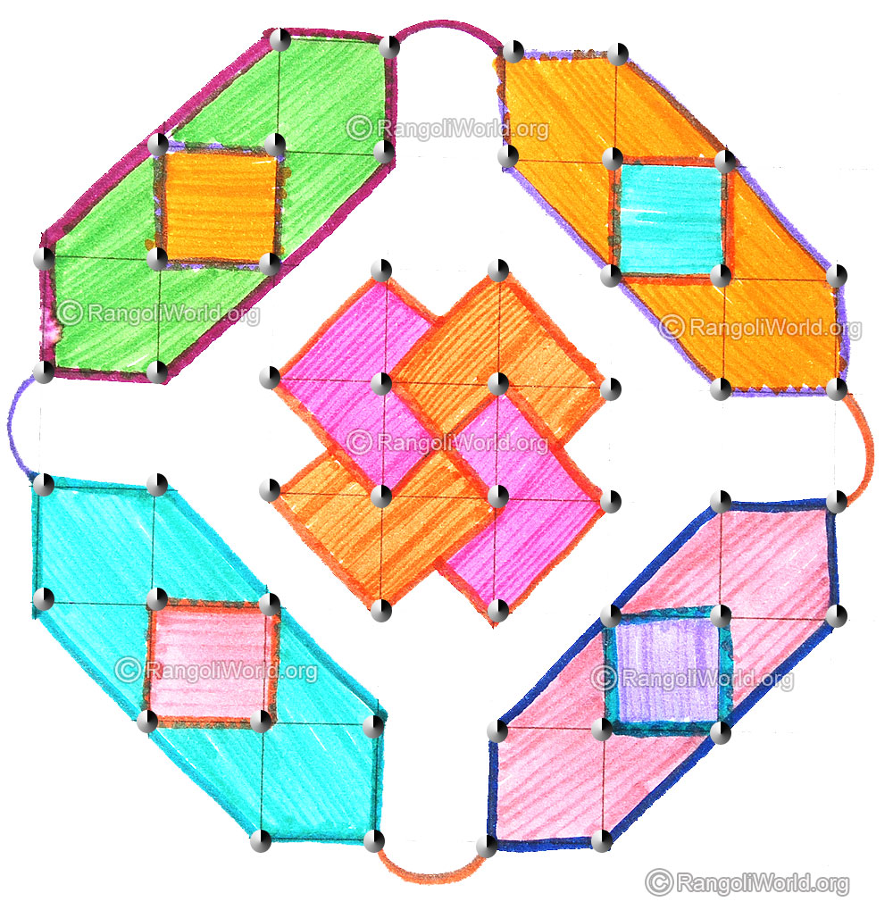 Swastik diamond kolam april24 2015 with dots