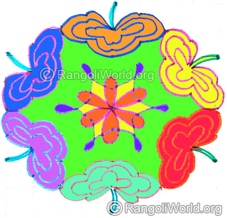 9 to 5 dotted interlaced pattern flower kolam