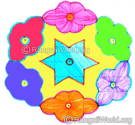 9 pulli star & flowers kolam april24 2015