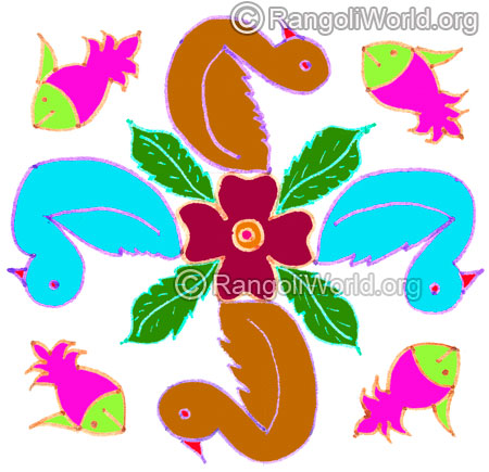 Duck flowers and fish kolam april24 2015