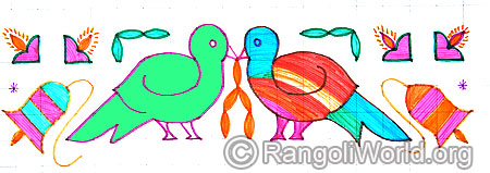 Love birds and temple bell vilakku kolam