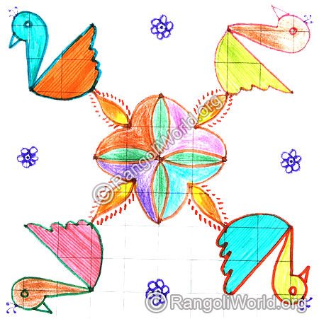 Simple bird and karthigai deepam kolam