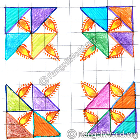 Simple lamp kolam for diwali