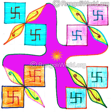 Simple swastik kolam for pooja april24 2015