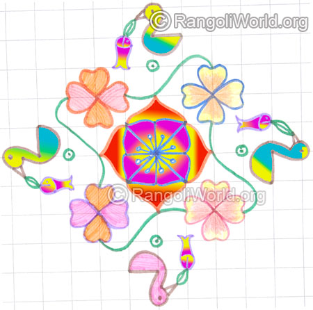 Small duck fish flower kolam may8 2015