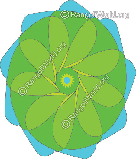 Green with skyblue flower easy rangoli