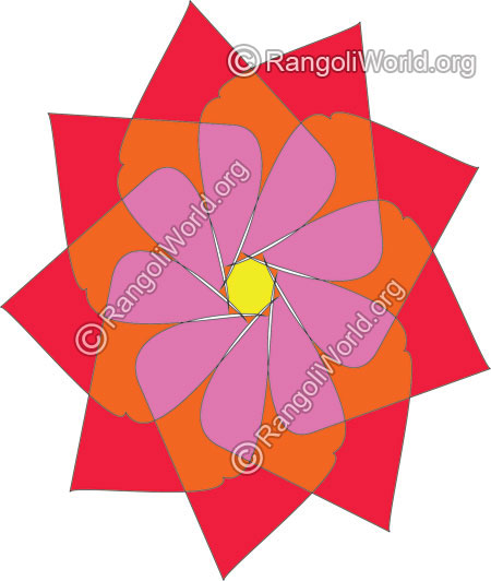 Red orange plum color flower rangoli