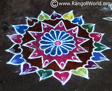 Simple heart freehand rangoli 2017