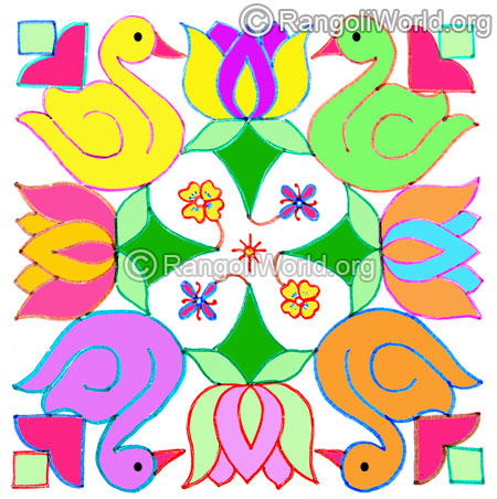 Beautiful duck kolam oct diwali 2014