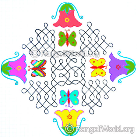 Beautiful hibiscus and butterfly sikku kolam