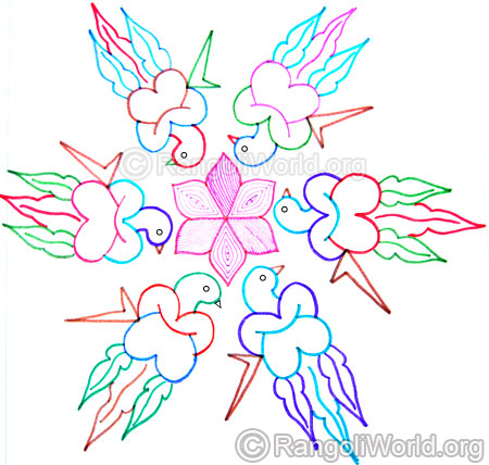 Beautiful parrot kolam oct diwali 2014