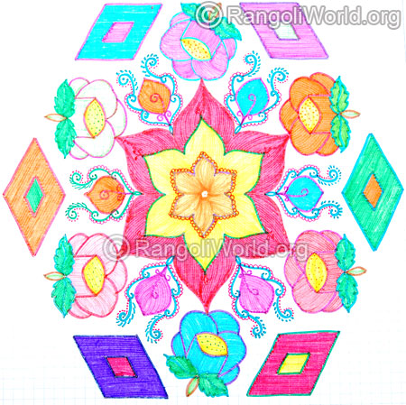 Beautiful rose and diamond kolam oct 2014