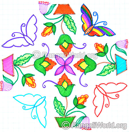 Butterflies plant with flowers kolam oct diwali 2014