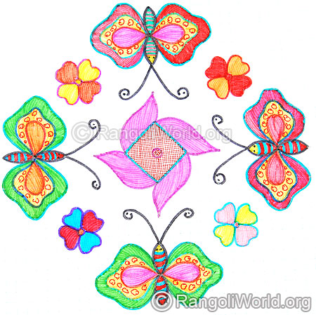 Butterfly flowers kolam oct diwali 2014