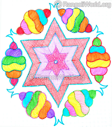 Colorful snail sangu star kolam oct diwali 2014