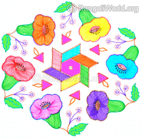 Colourful flowers kolam oct 2014