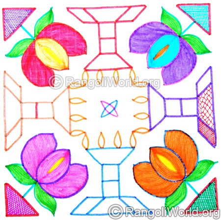 Colourful lotus lamp kolam oct 2014