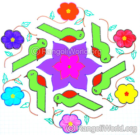 Colourful parrot bird kolam oct 2014
