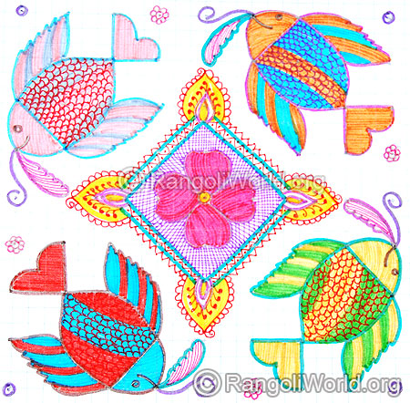 Fish and flowers kolam oct diwali 2014
