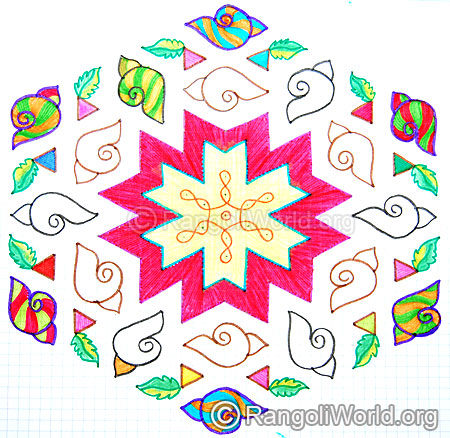Snail & leaf kolam design diwali 2014