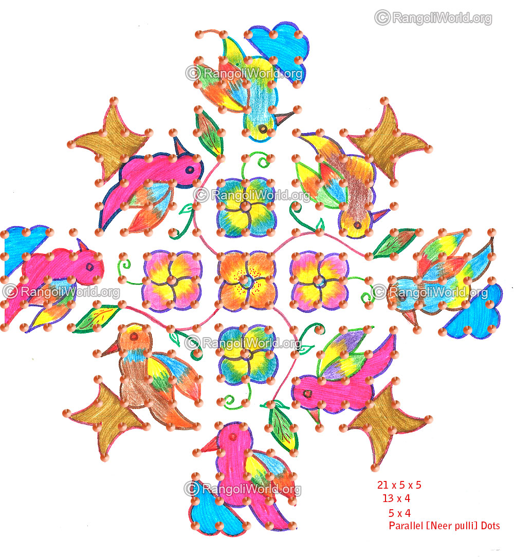 Birds flowers kolam nov 2015 with dots