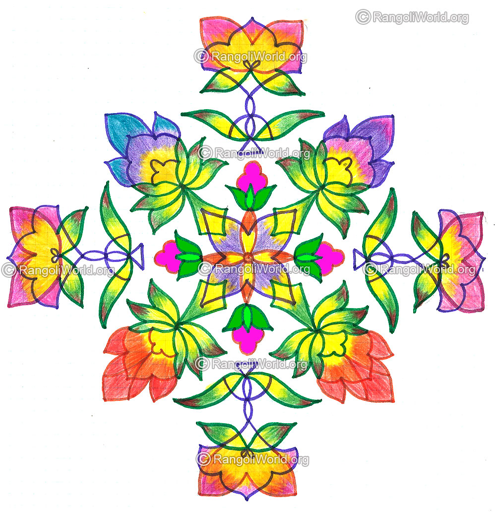 Blooming flowers kolam with dots nov 2015