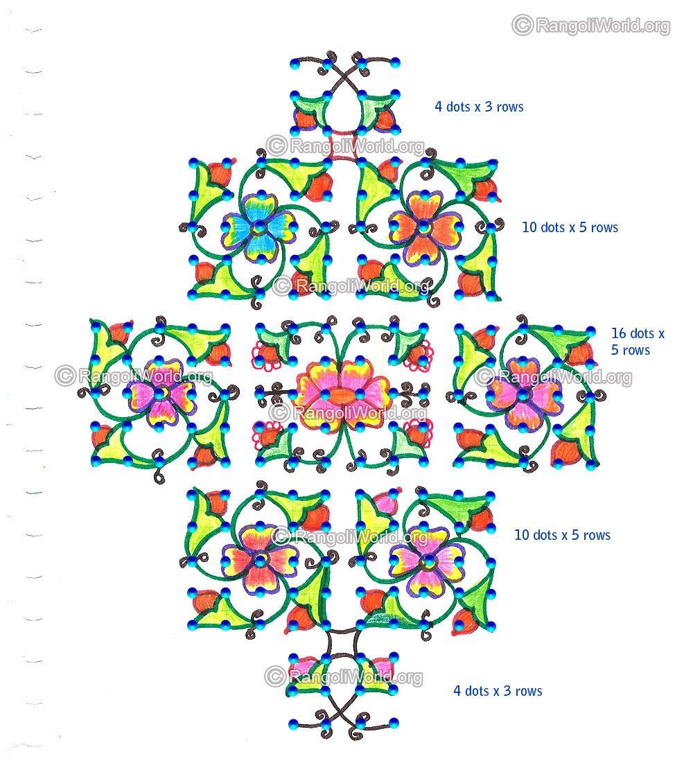 Flowers and buds kolam nov 2015 with dots