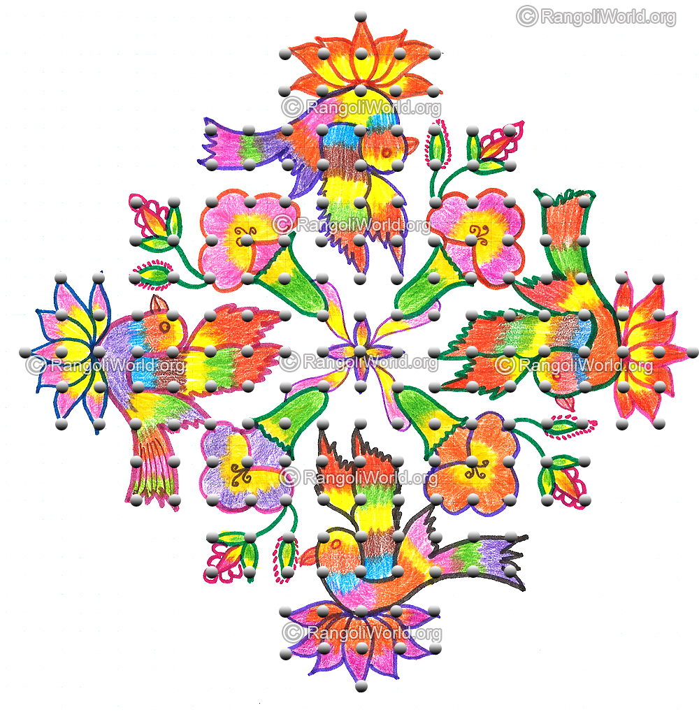 Parrot lotus flowers kolam nov 2015 wit h dots