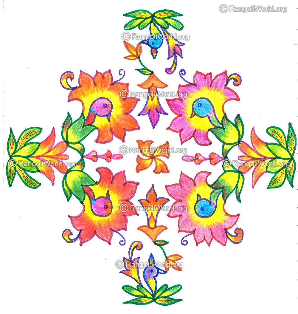 Peacock and flowers kolam nov 2015