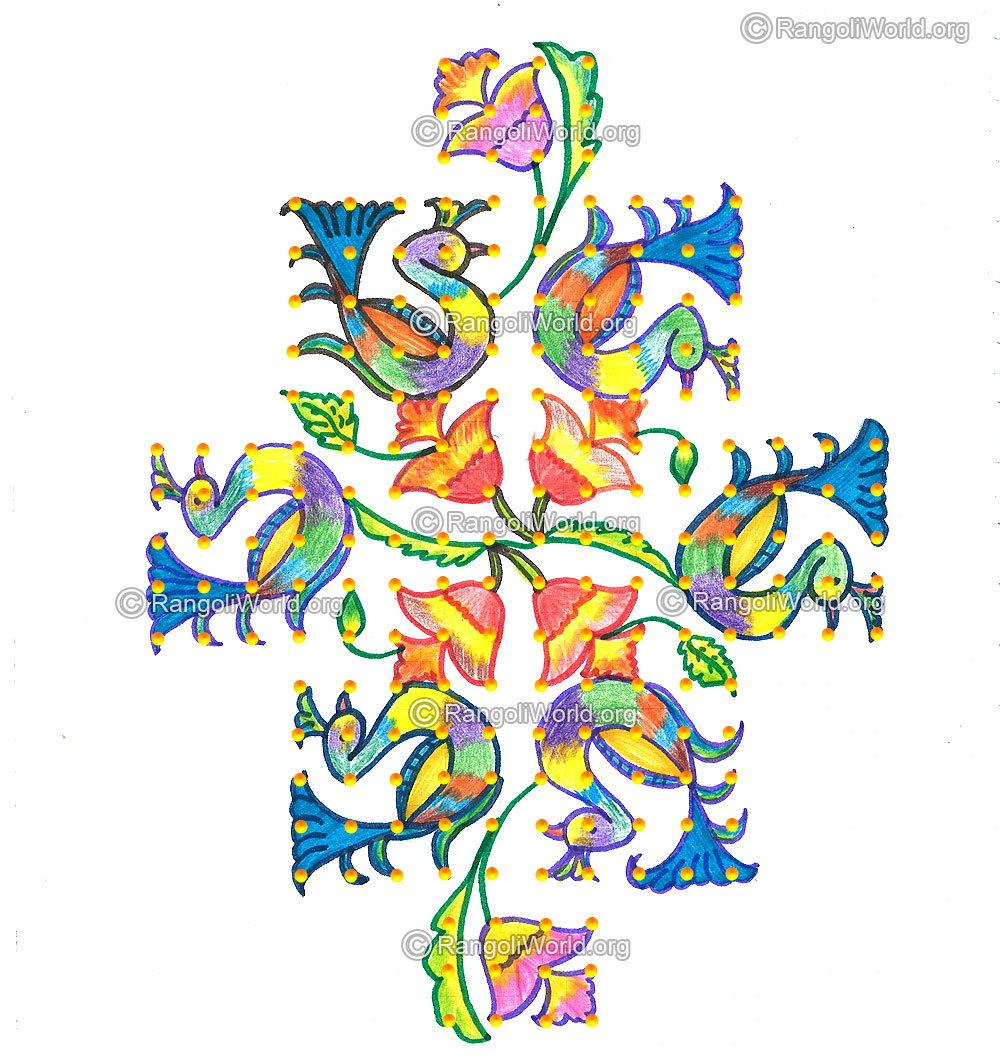 Peacock kolam design nov 2015 with dots