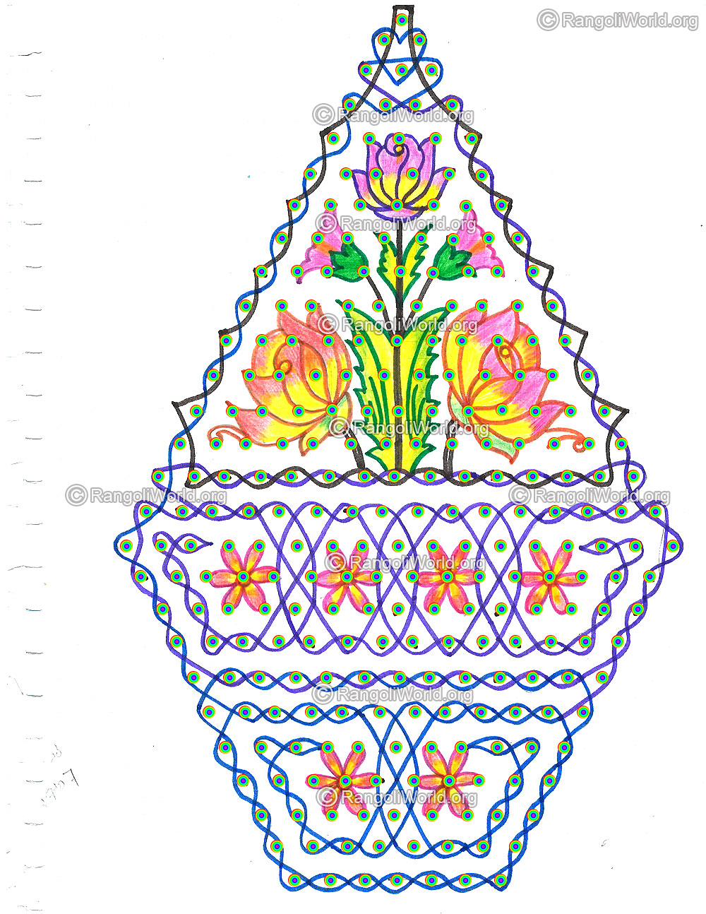 Rose flower sikku kolam nov 2015 with dots