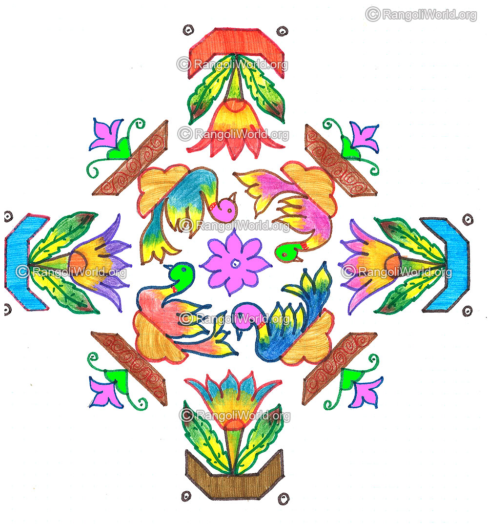 Swan bird and flowers plants kolam nov 2015