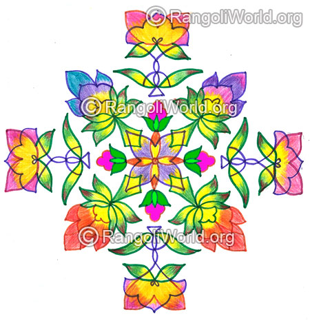 Blooming flowers kolam with dots nov 2015