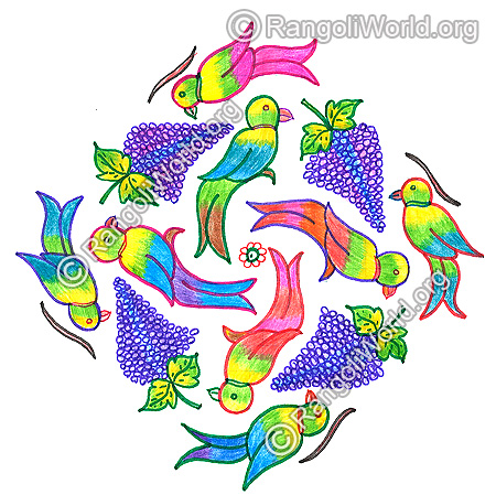 Parrot and grapes kolam nov 2015