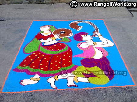 Dance performance freehand rangoli design 2019