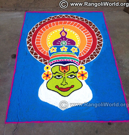 Kathakali dancer face rangoli freehand design 2019