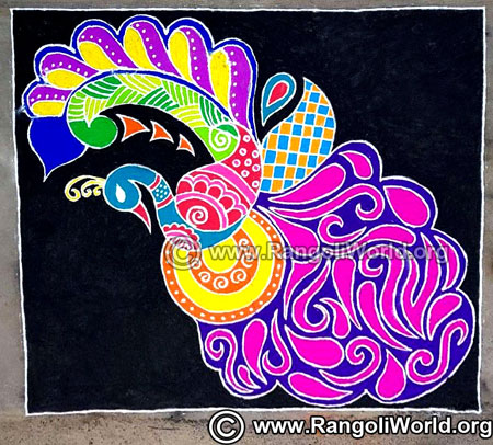 Peacock rangoli design jan 2019