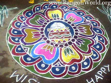 freehand rangoli with pongal theme