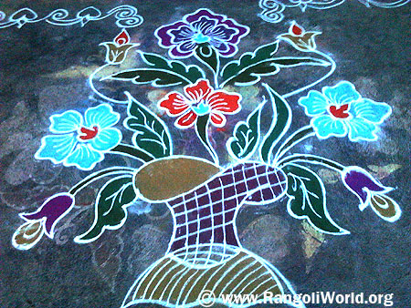 flower pot freehand rangoli