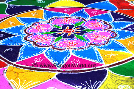 Freehand Rangoli with lotus flowers