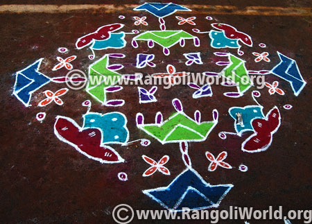 Ganesh chaturthi kuthu vilaku lamp rangoli design 17 september 2015